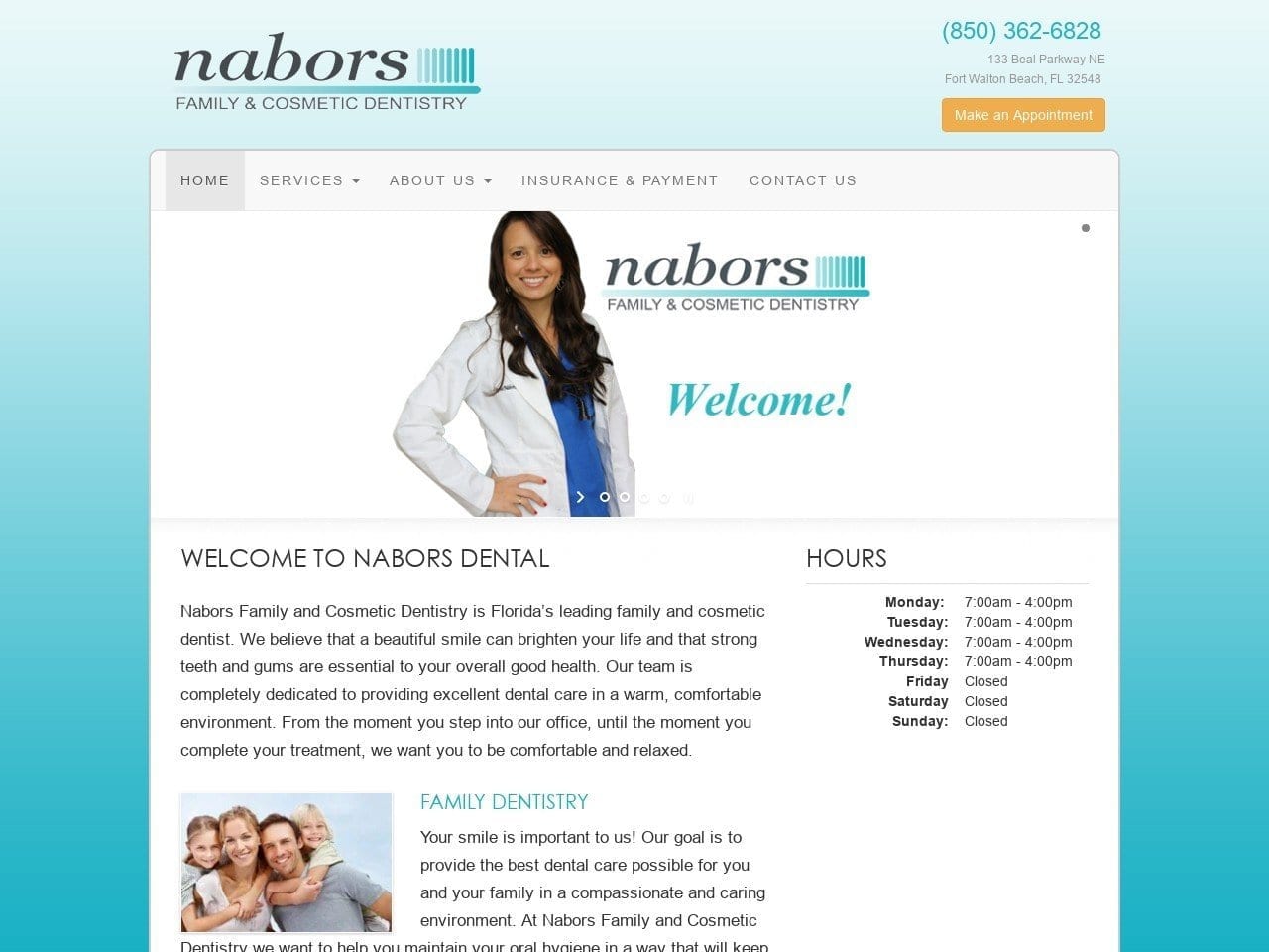 NABORS Family & Cosmetic Dentistry Website Screenshot from naborsdental.com