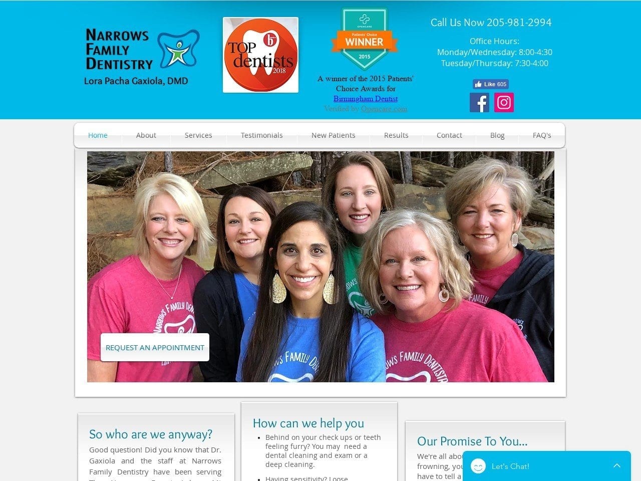 Narrows Family Dentist Website Screenshot from narrowsfamilydentistry.com