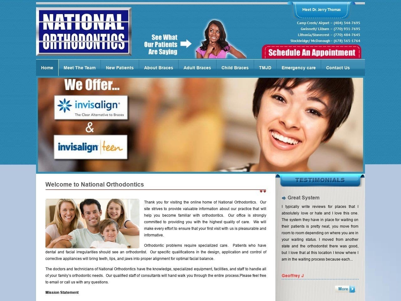 Dr. Jerry J. Thomas DDS Website Screenshot from nationalorthodontics.com