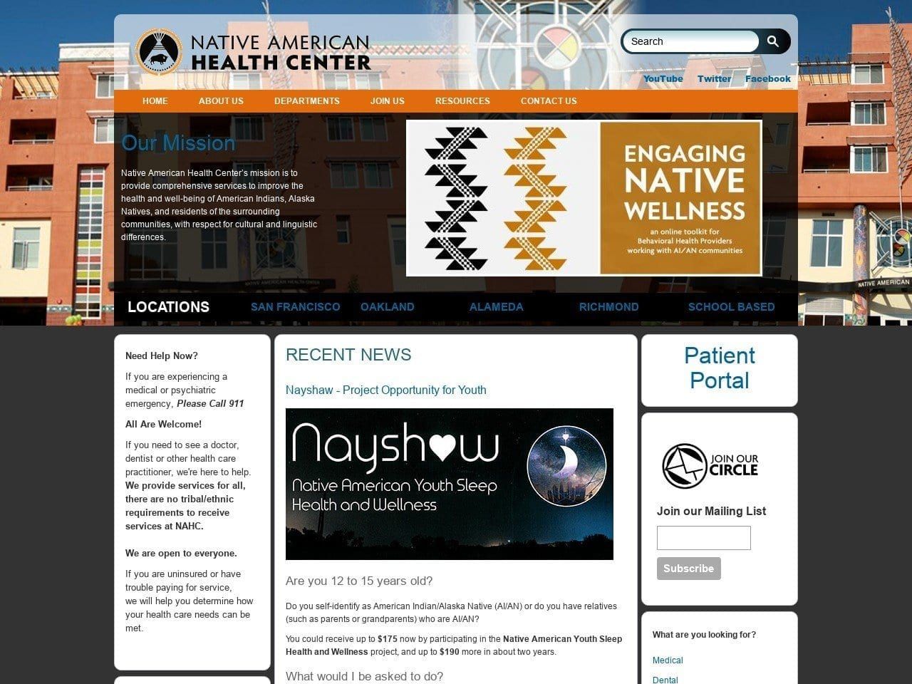 Native American Health Center Website Screenshot from nativehealth.org