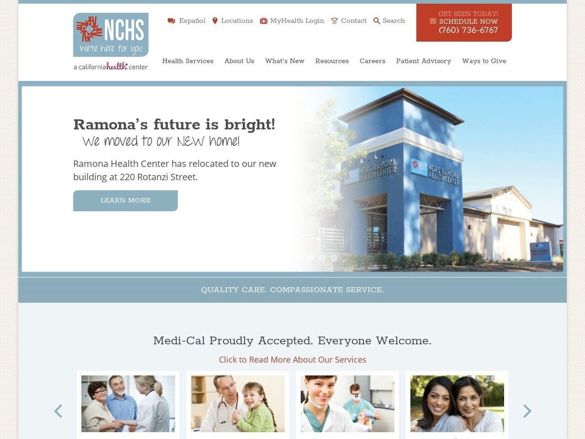 North County Health Services Website Screenshot from nchs-health.org