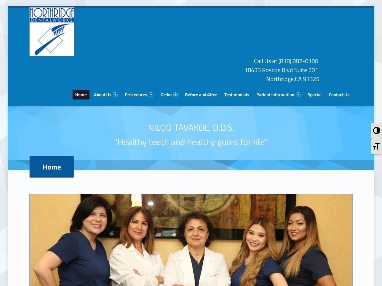 Niloo Tavakol Inc Website Screenshot from ndentalworks.com