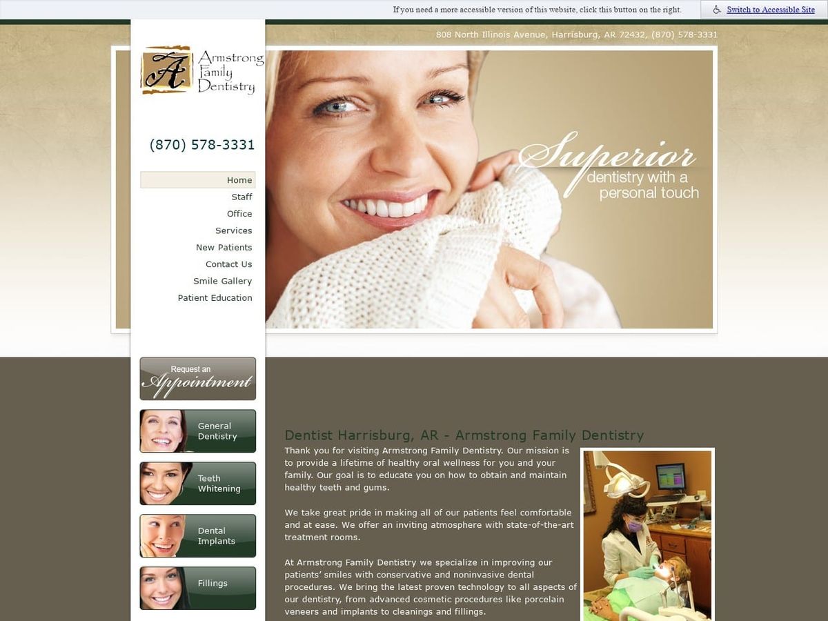 Armstrong Family Dental Website Screenshot from neadentist.com