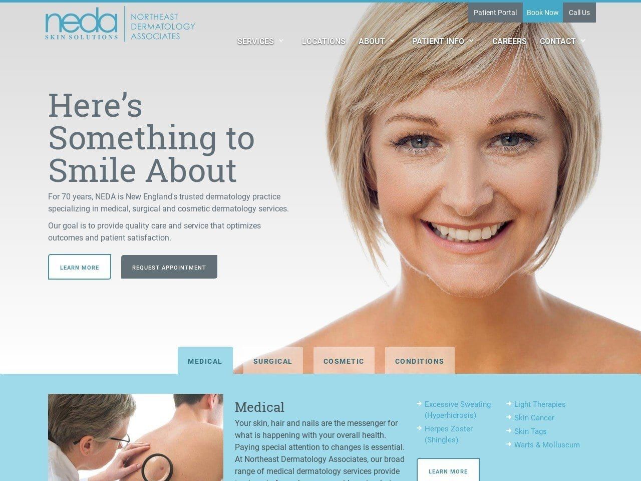 Northeast Dermatology Associates Website Screenshot from nedermatology.com