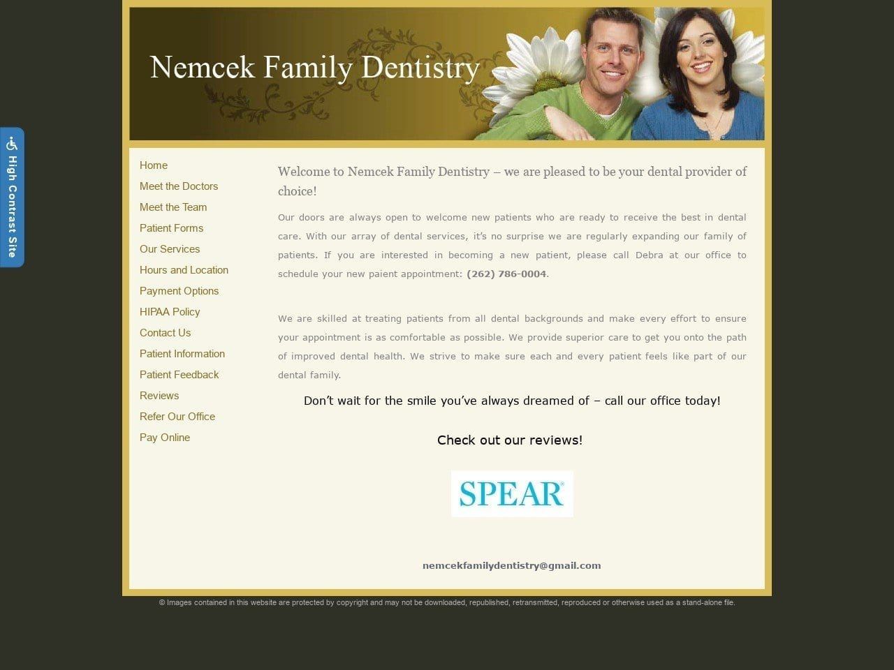 Nemcek Family Dentist Website Screenshot from nemcekfamilydentistry.com
