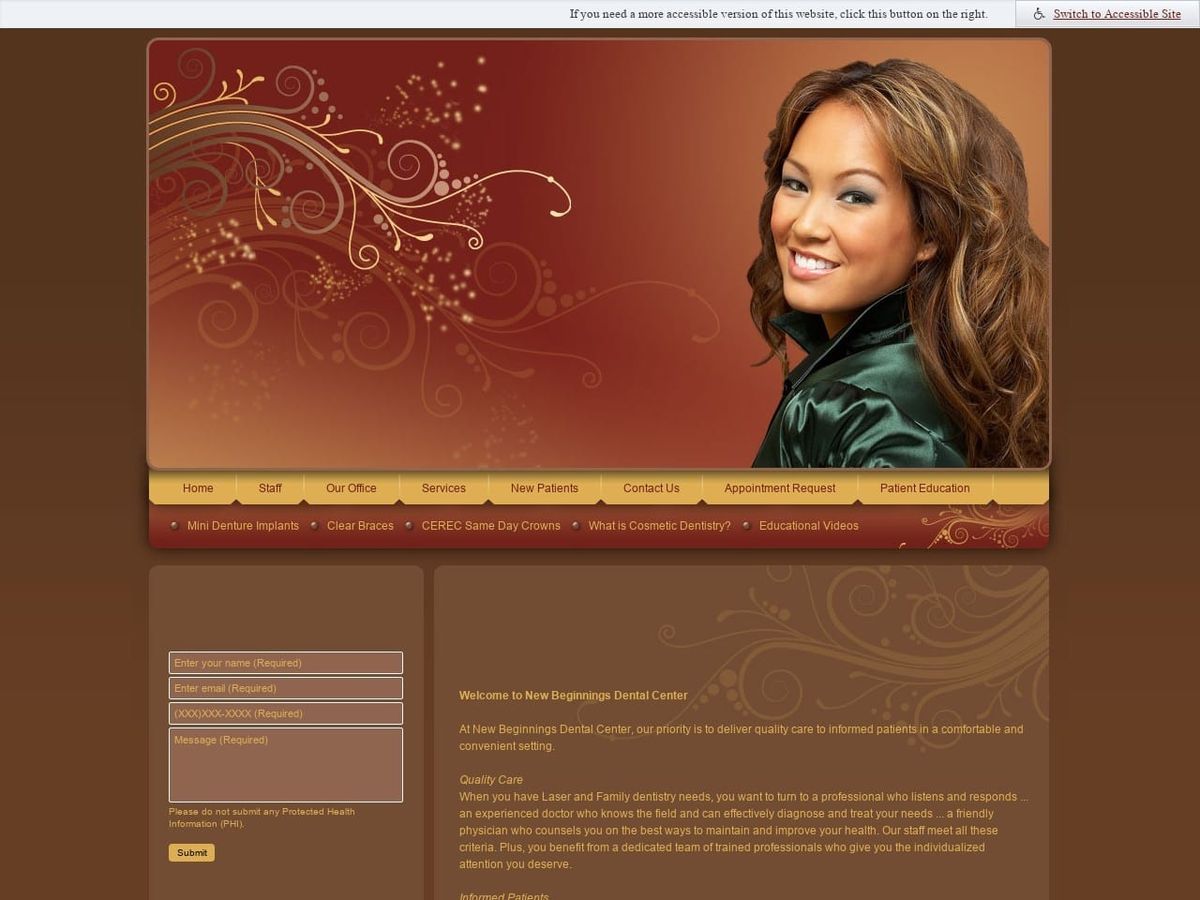 New Beginnings Dental Center Website Screenshot from newbeginningsdental.com