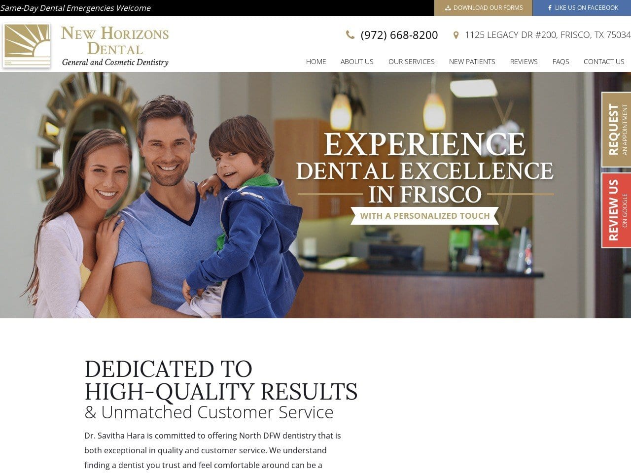 New Horizons Dental Website Screenshot from newhorizons-dental.com