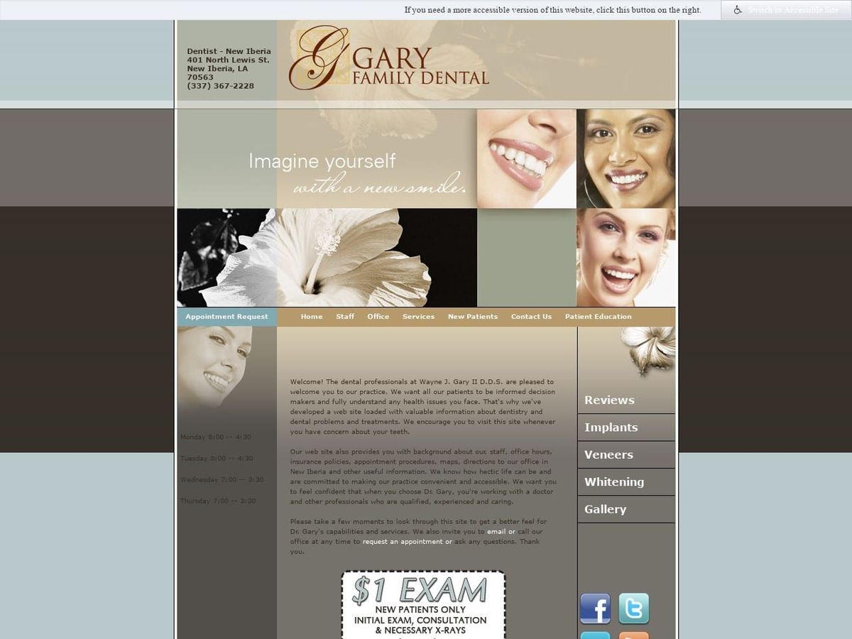 Gary Family Dental Website Screenshot from newiberiadentist.com