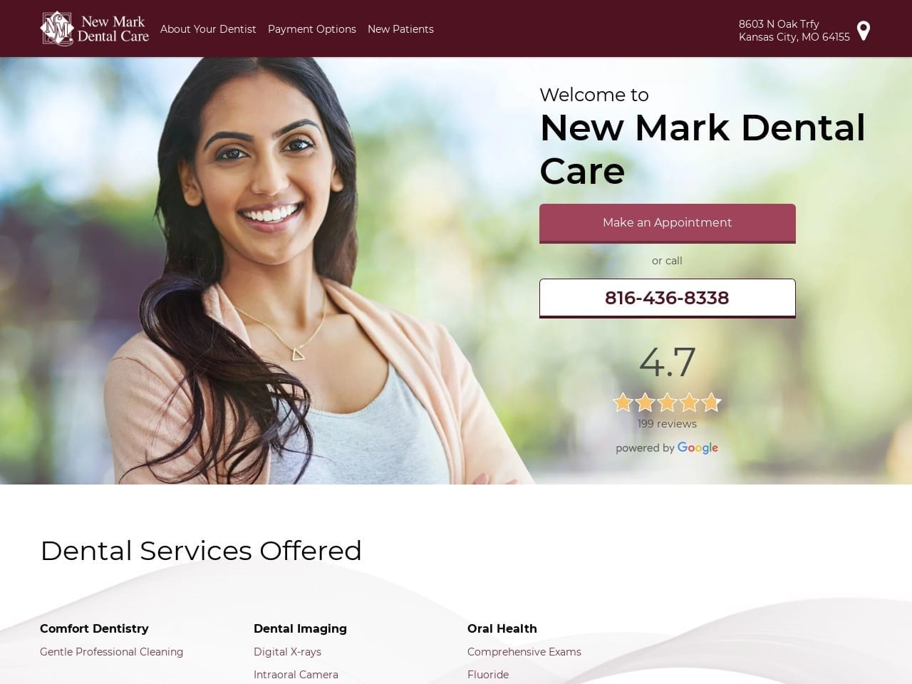 New Mark Dental Care Website Screenshot from newmarkdentalcare.com