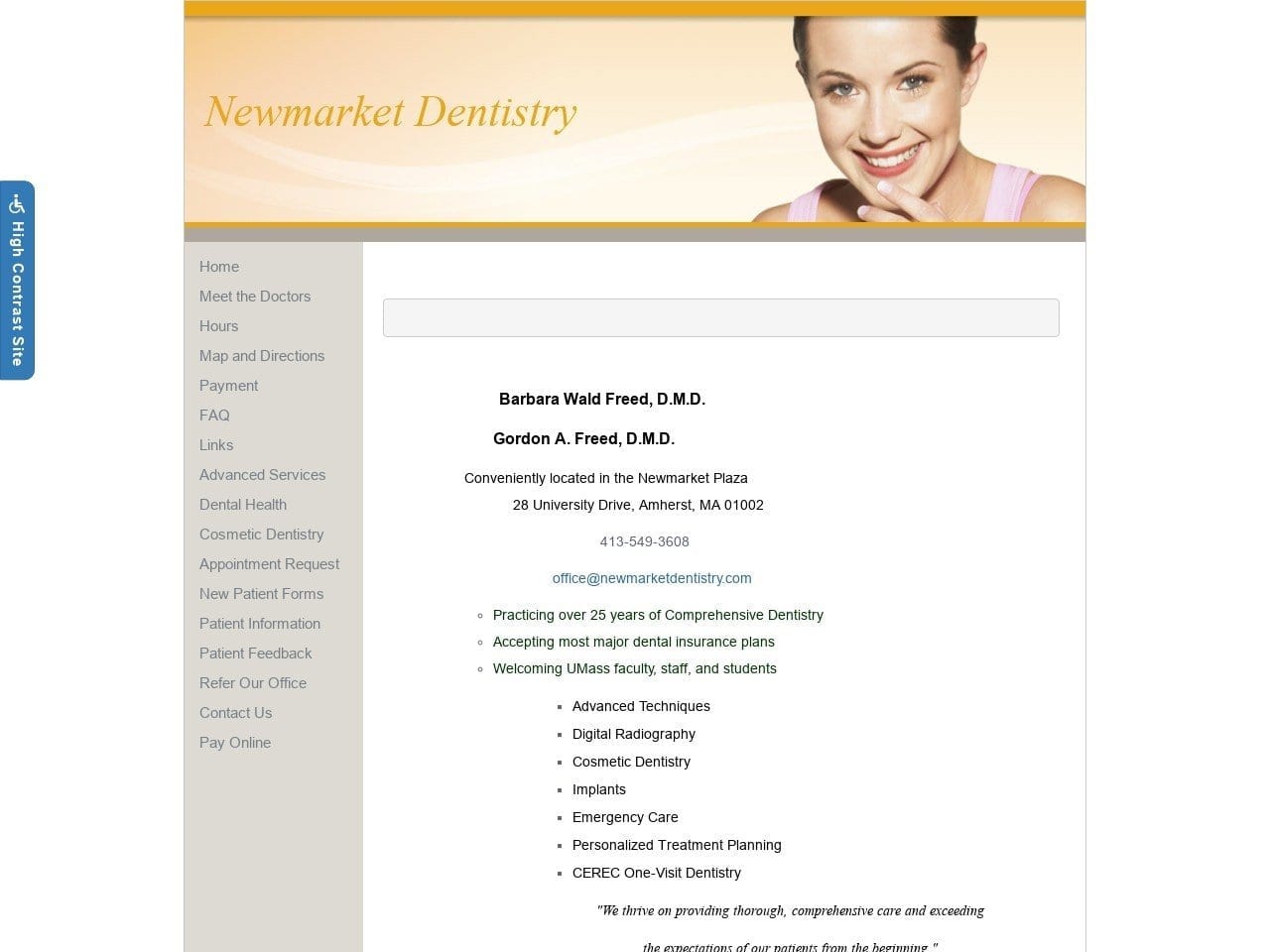 Freed Barbara W DMD Website Screenshot from newmarketdentistry.com