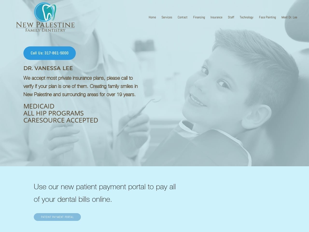 New Palestine Family Dentist Website Screenshot from newpalfamilydentistry.com