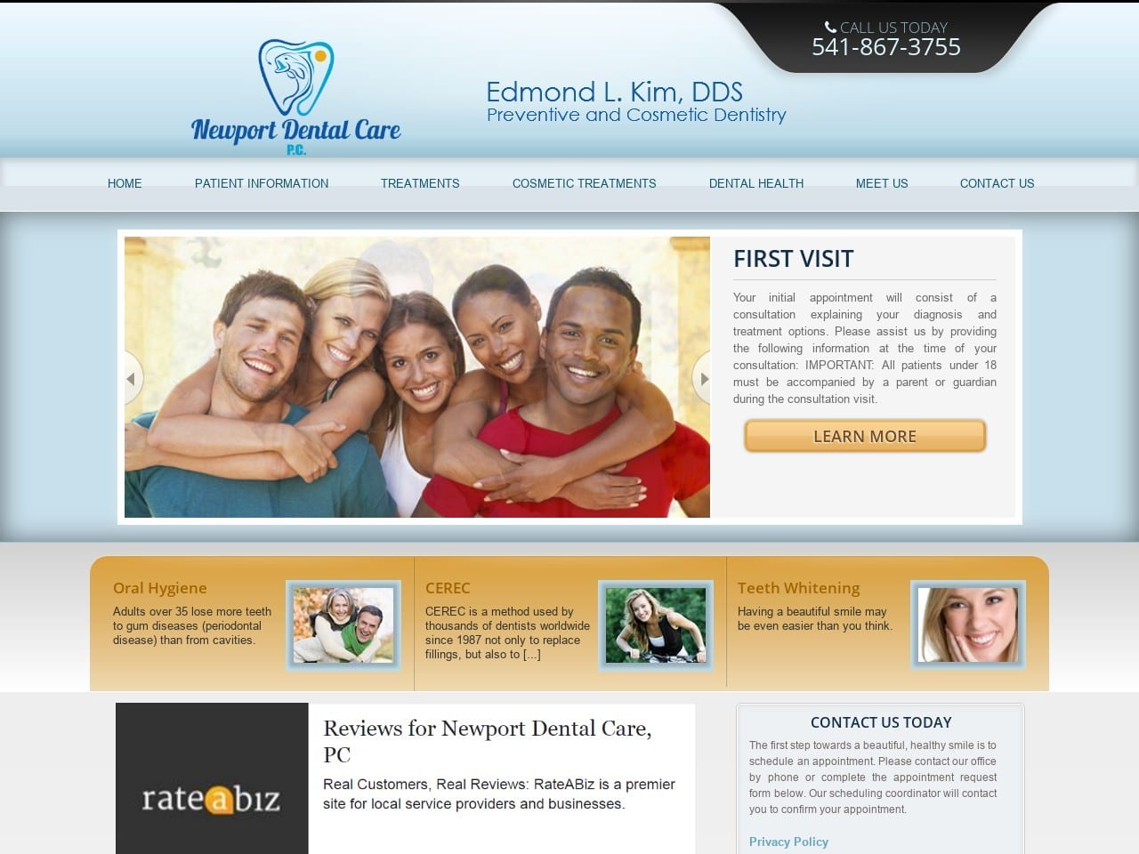 Newport Dental Care P.C. Website Screenshot from newportdentalcarepc.com