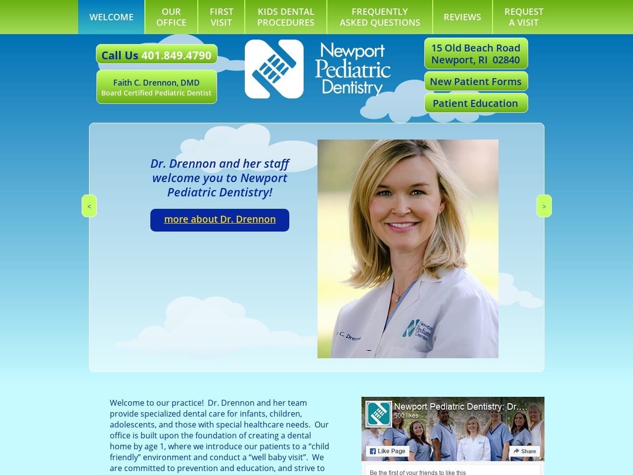 Newport Pediatric Dentistry Dr. Faith Drennon DMD Website Screenshot from newportpediatricdentistry.com