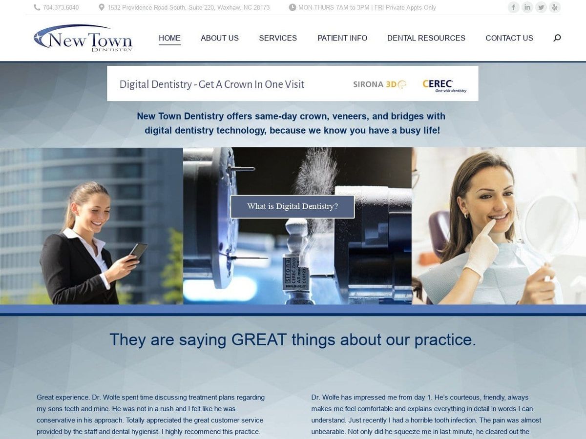 New Town Dentist Website Screenshot from newtowndds.com