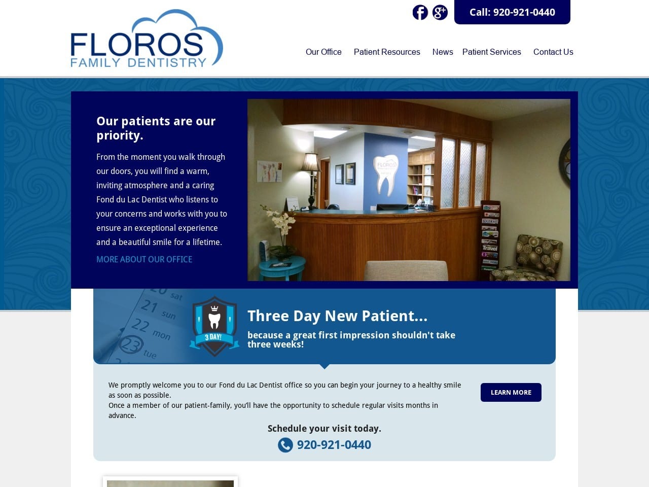 Floros Family Dentist Website Screenshot from nfdldental.com