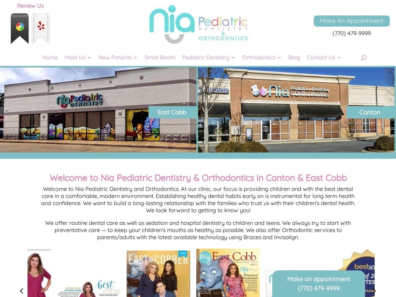 Nia Pediatric Dentist Website Screenshot from niadentistry.com