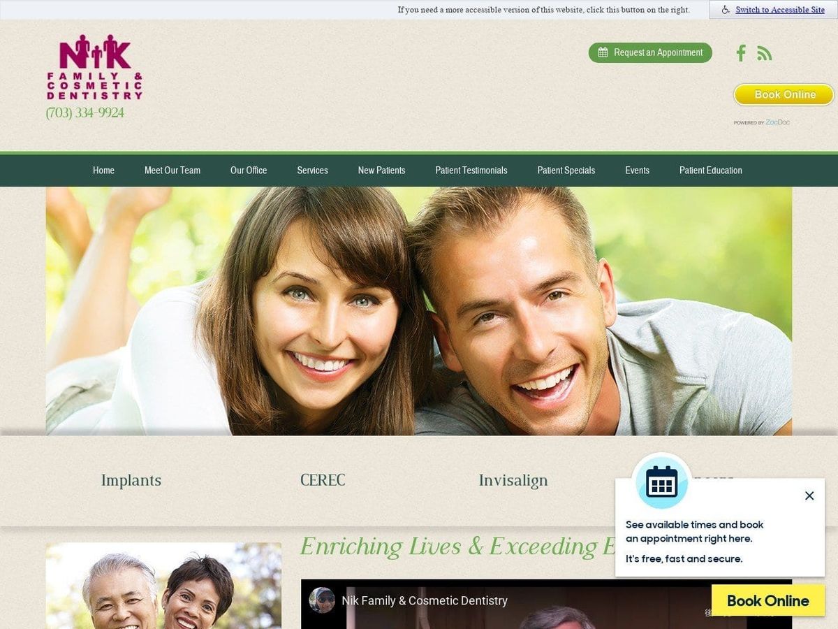 Nik Family Dentist Website Screenshot from nikdentistry.com