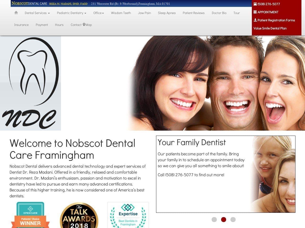 Nobscot Dental Care Website Screenshot from nobscotdentalcare.com