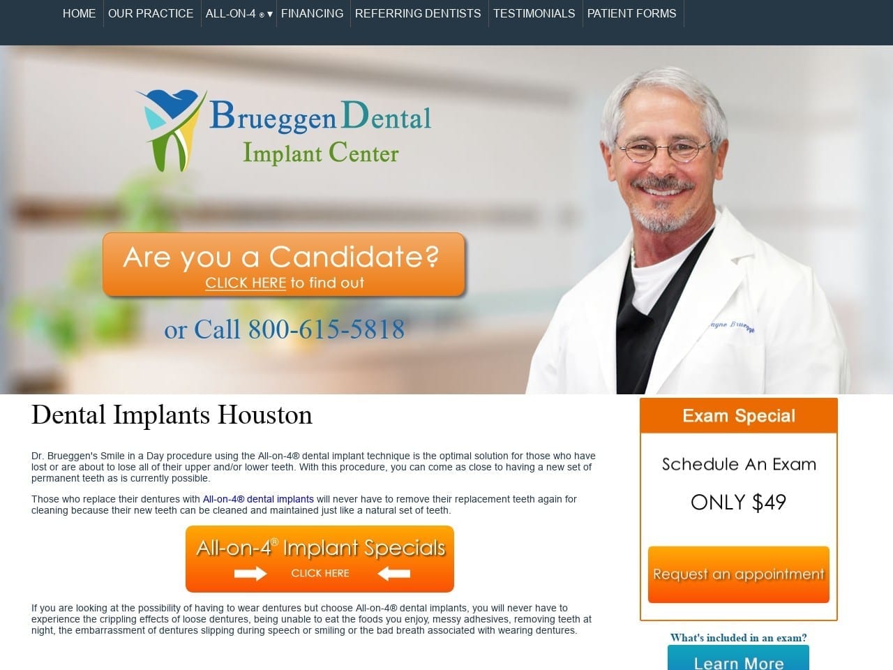 Brueggen Dental Implants Houston Website Screenshot from nodentures.com