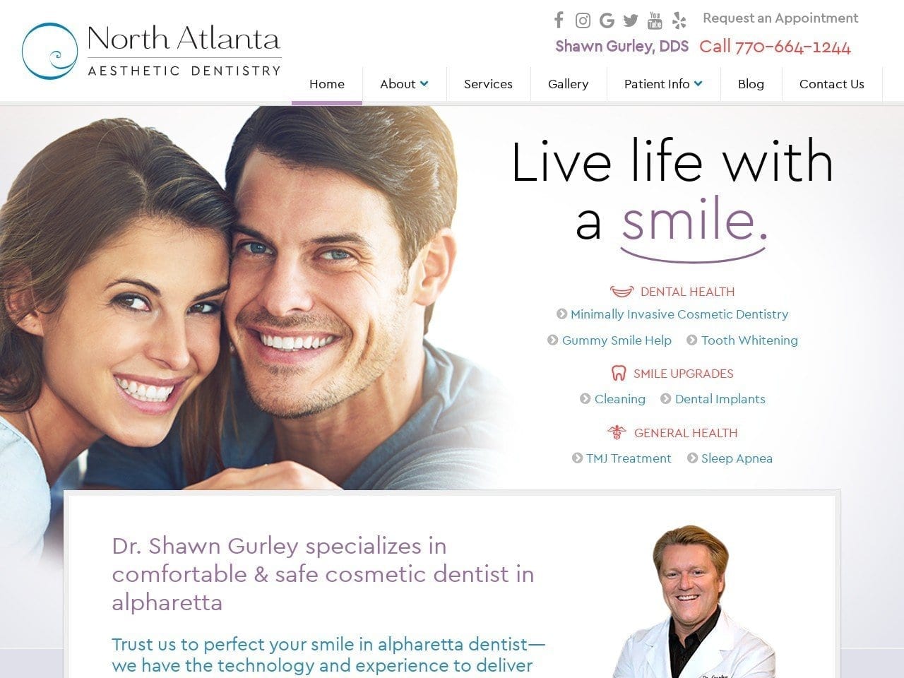 Dr Shawn Gurley /North Atlanta Aesthetic Dentist Website Screenshot from northatlantasmiles.com