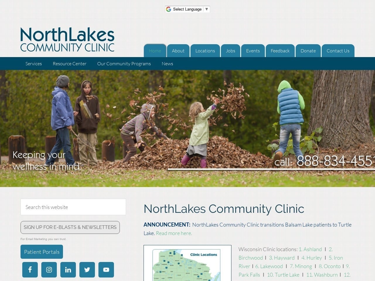 NorthLakes Community Clinic Website Screenshot from northlakesclinic.org