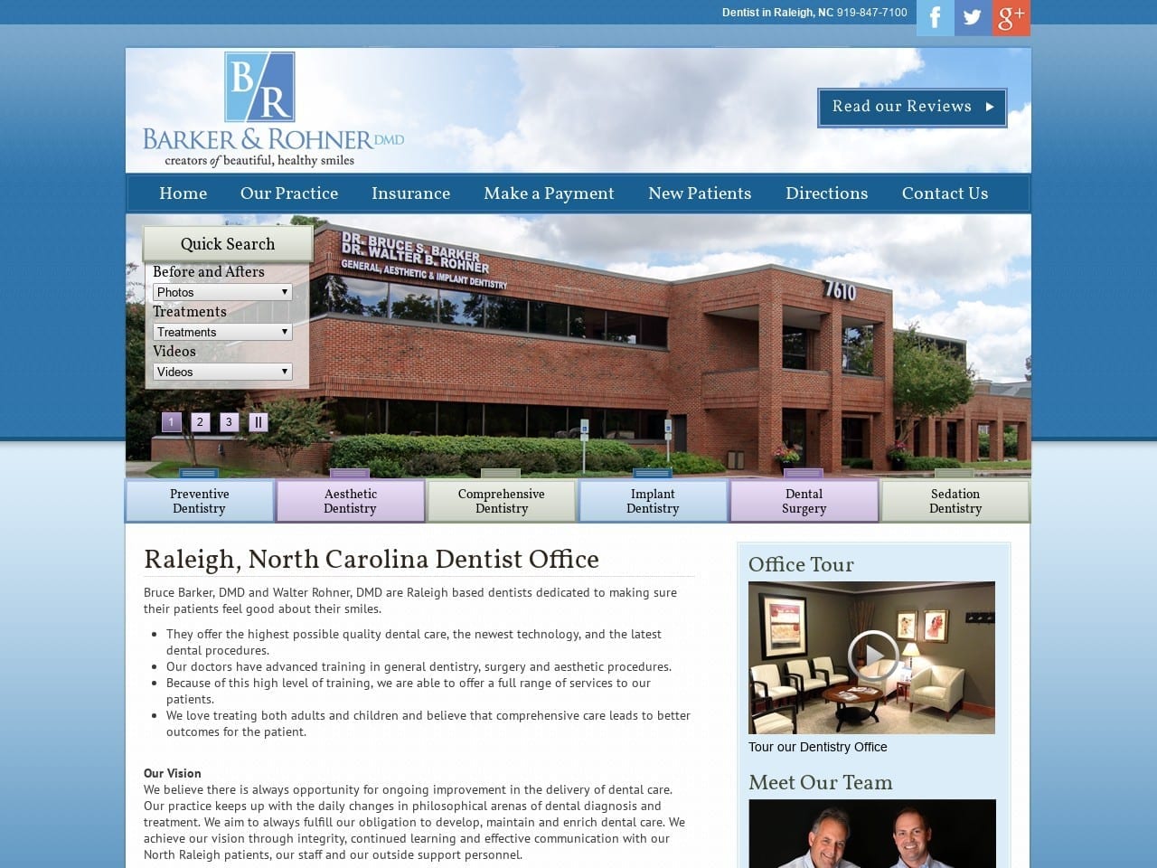 Drs. Barker Dentist Website Screenshot from northraleighdentalcare.com