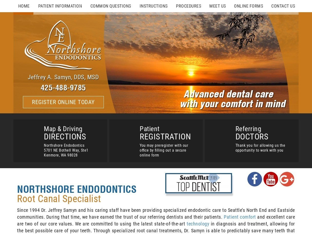 Samyn Jeffrey A. DDS MSD Website Screenshot from northshore-endo.com