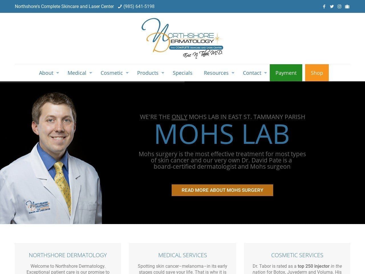 Northshore Dermatology Website Screenshot from northshorederm.com