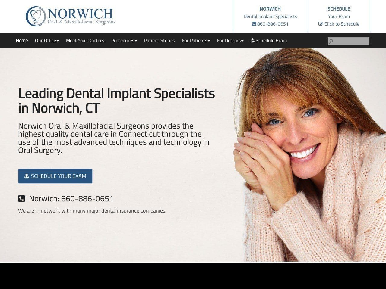 Norwich Oral Dentist Website Screenshot from norwichoms.com