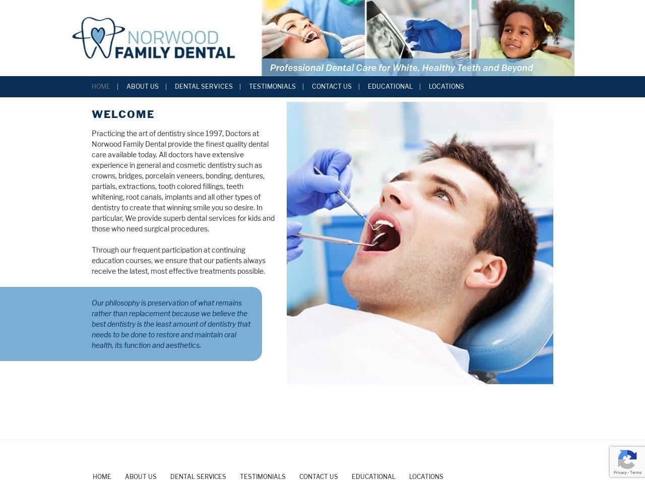 Norwood Family Dental Website Screenshot from norwoodfamilydental.com