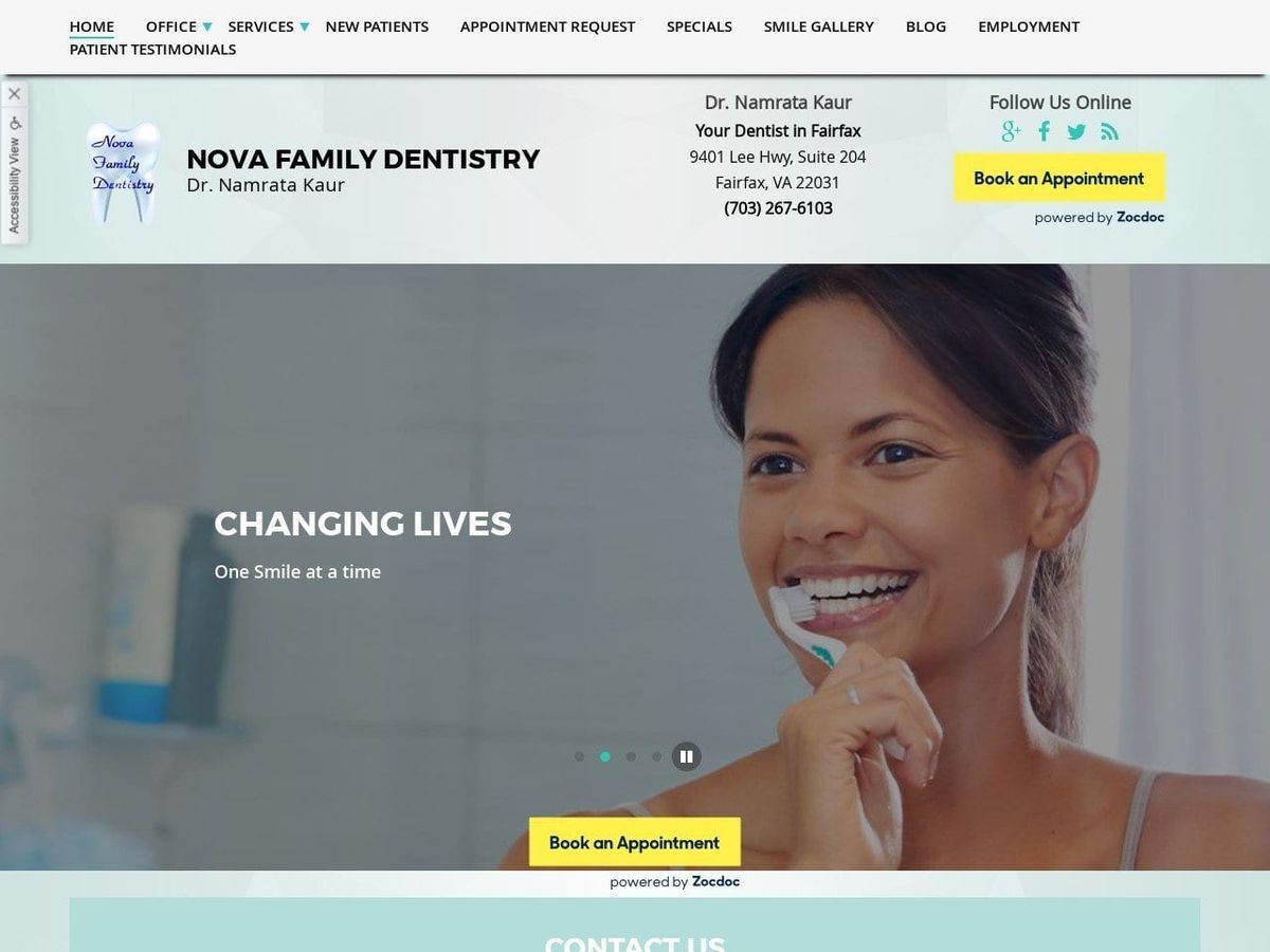 Nova Family Dentist Website Screenshot from novadentist.com
