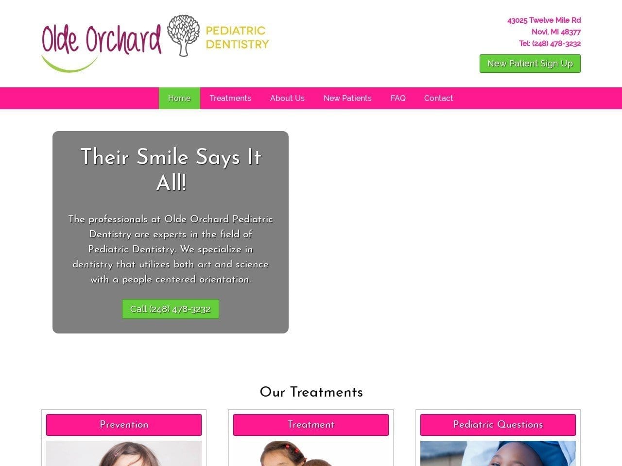 Olde Orchard Pediatric Dentist Website Screenshot from novikidsdentist.com