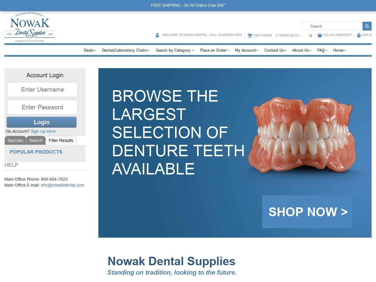 Nowak Dental Supplies Website Screenshot from nowakdental.com