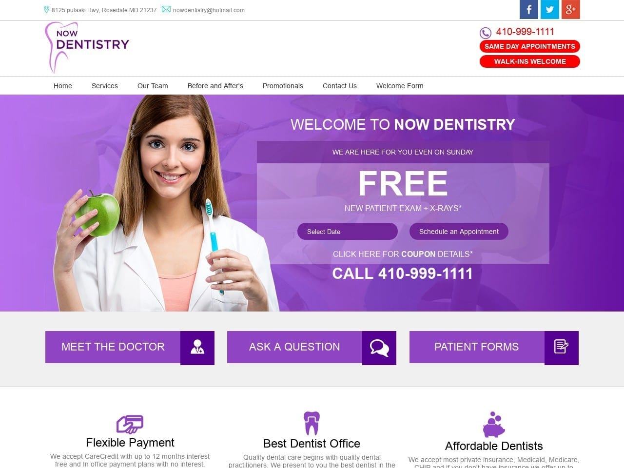 Dental Care Now Website Screenshot from nowdentistry.com