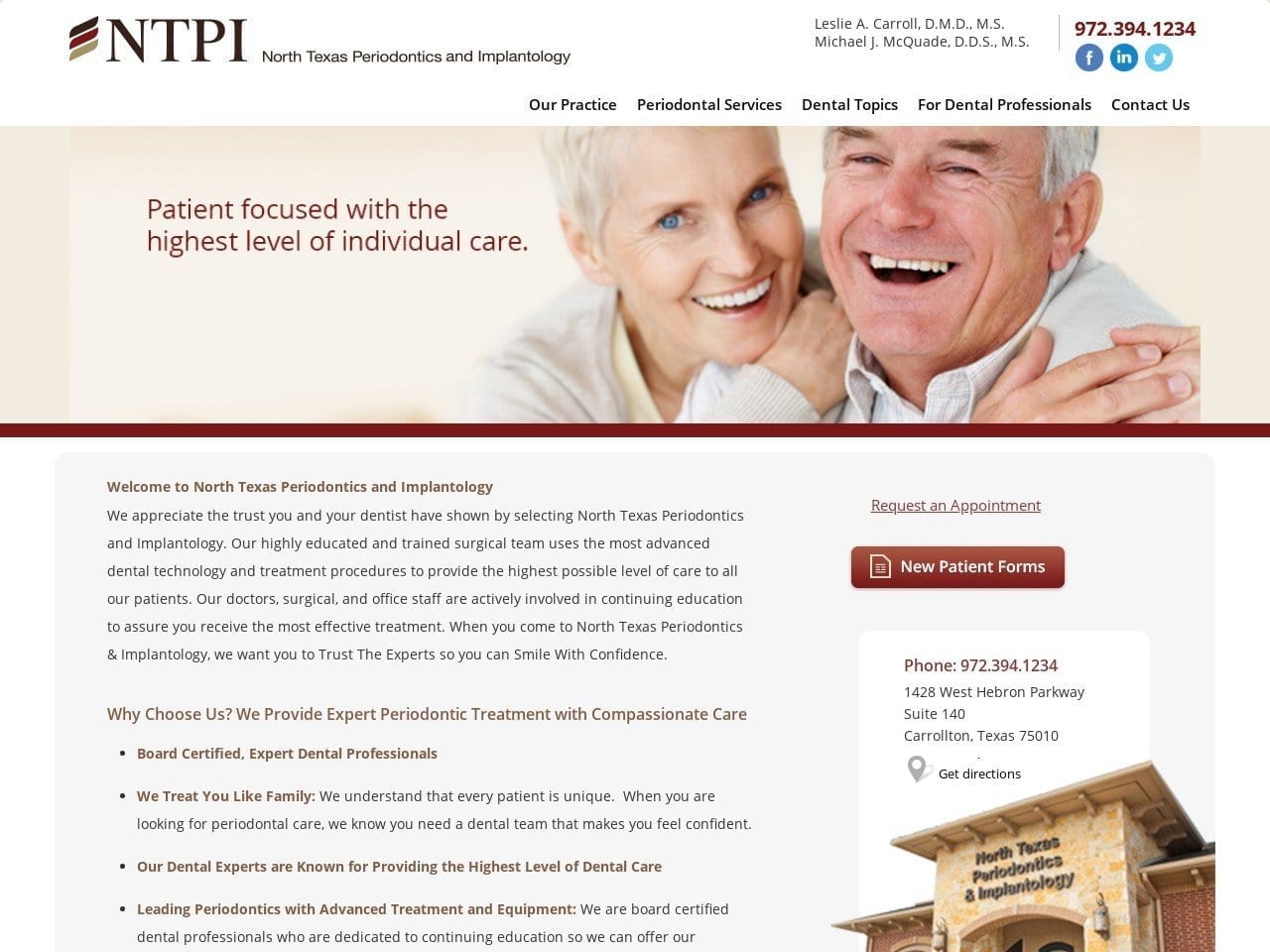 North Texas Periodontics Dentist Website Screenshot from ntperio.com