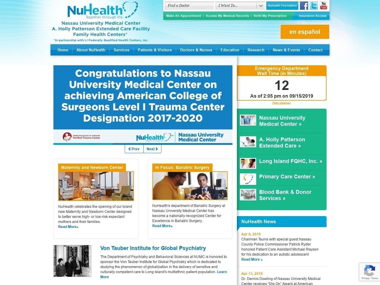 Nassau University Medical Center Website Screenshot from numc.edu