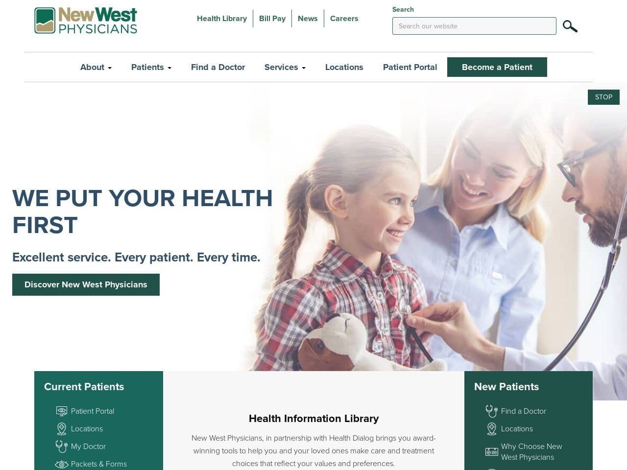 New West Physicians Website Screenshot from nwphysicians.com