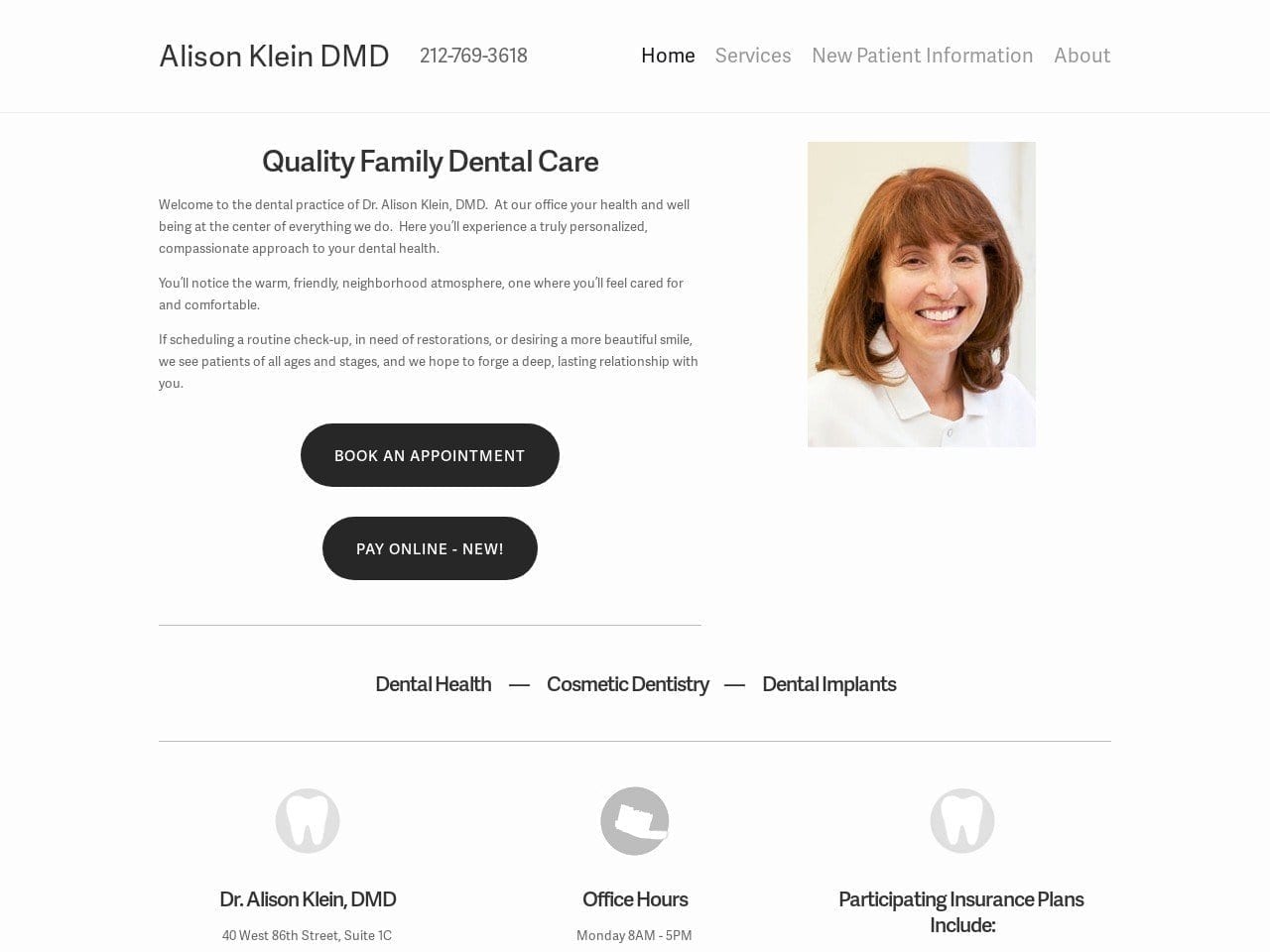 Dr. Alison Klein DMD Website Screenshot from nyc-dental.com