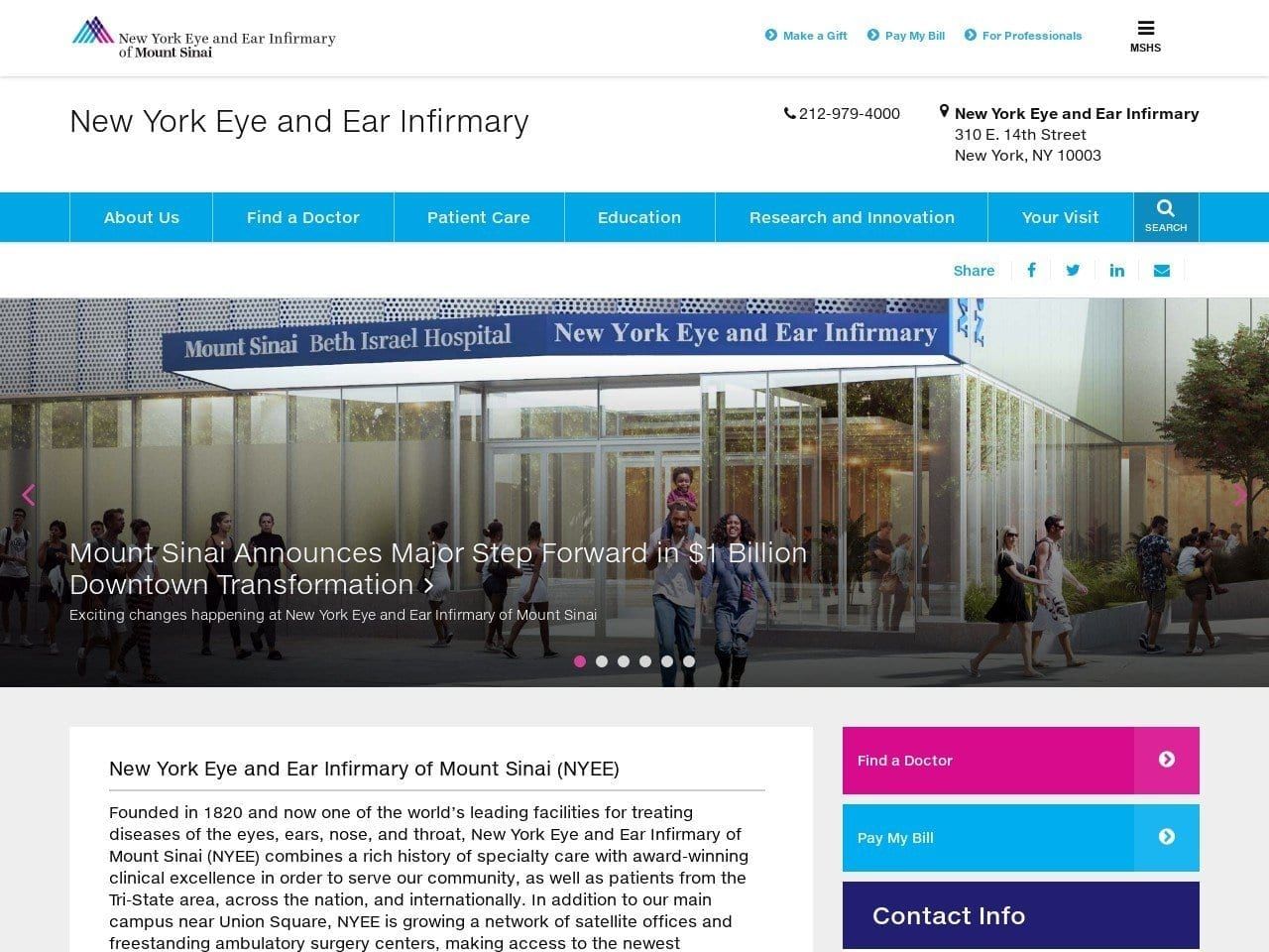 The New York Eye And Ear Infirmary Website Screenshot from nyee.edu