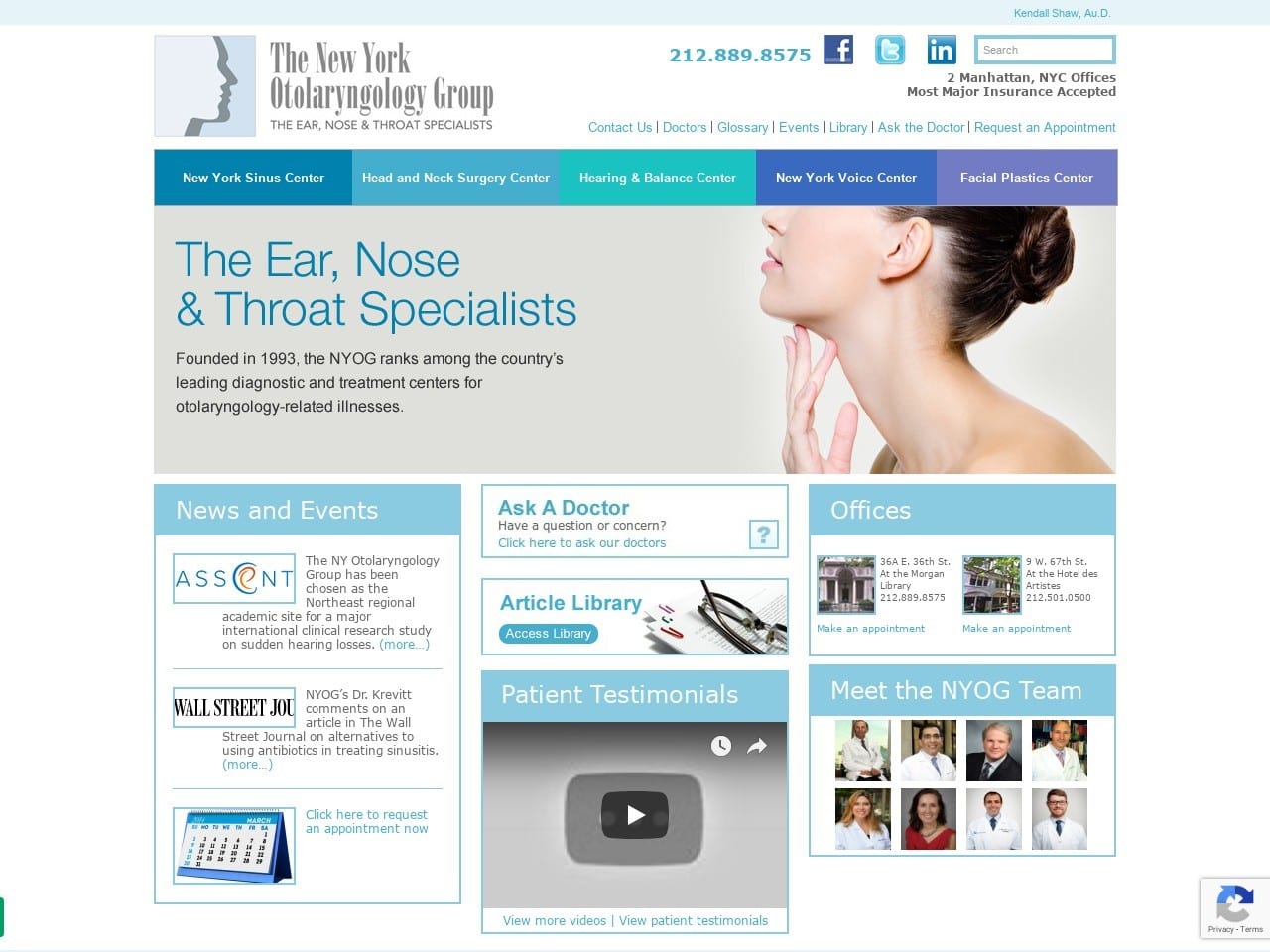 New York Otolaryngology Group Website Screenshot from nyogmd.com