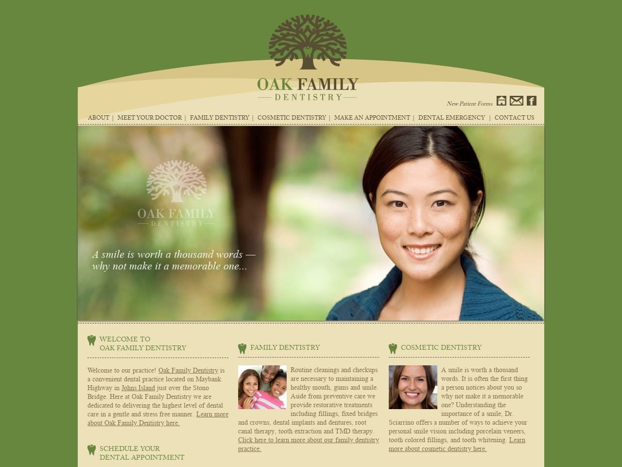 Oak Family Dentist Website Screenshot from oakdentistry.com