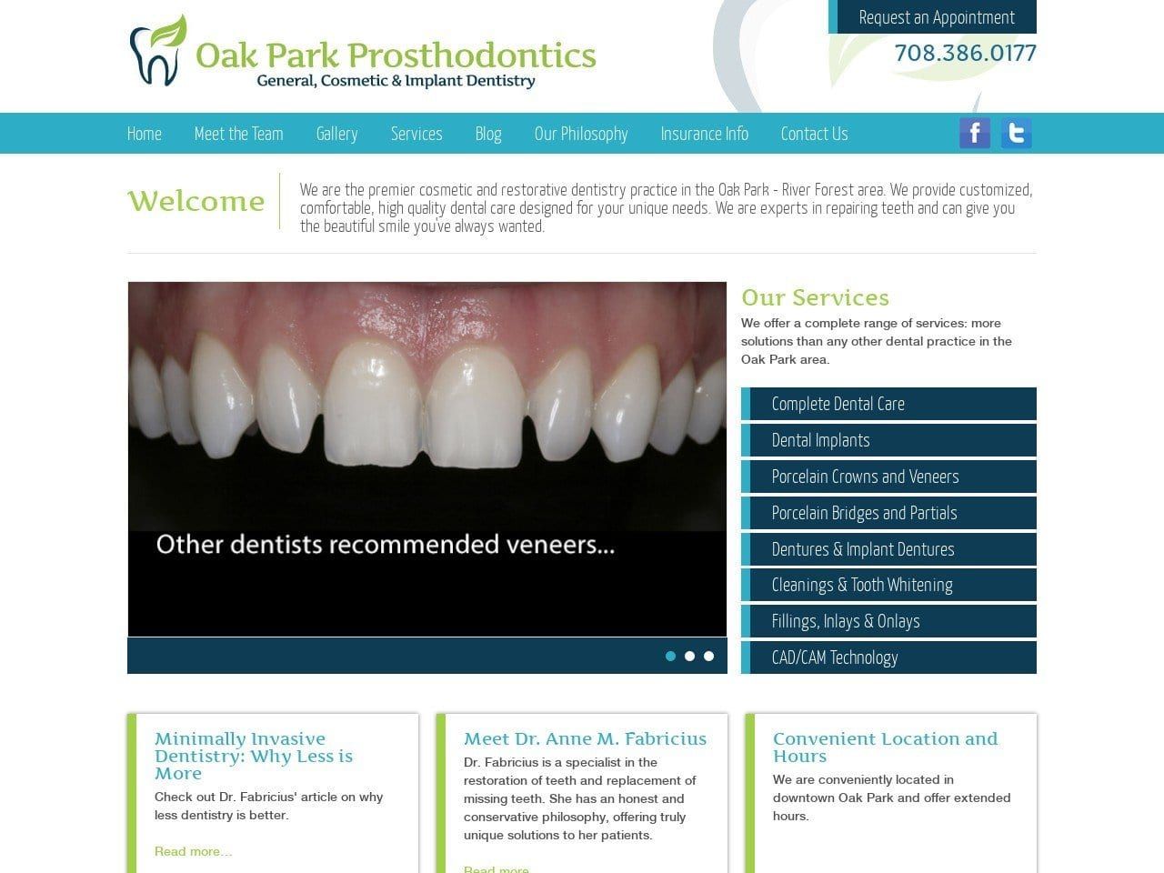 Oak Park Prosthodontics Website Screenshot from oakparkimplants.com