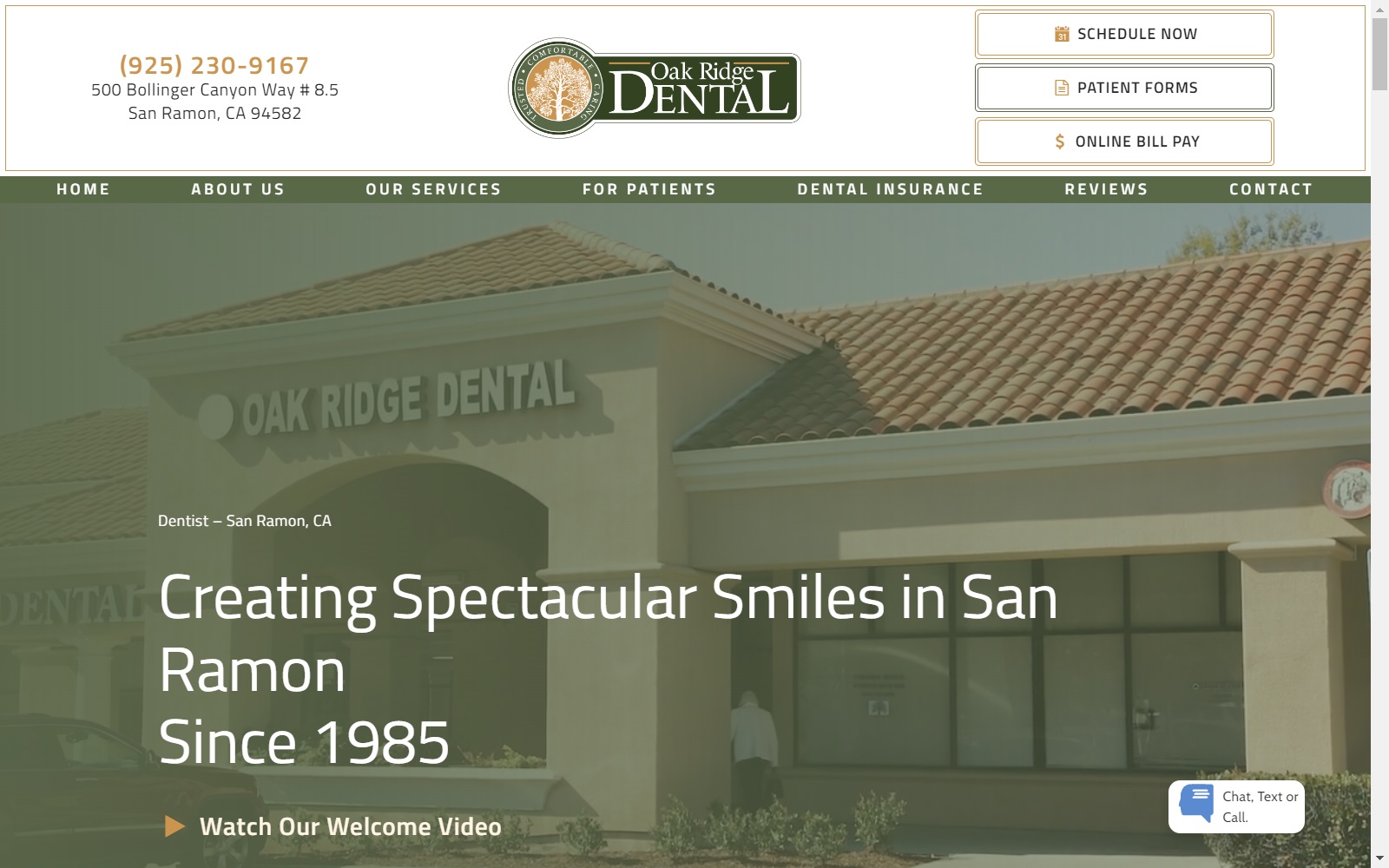 oakridgedentalsanramon.com screenshot