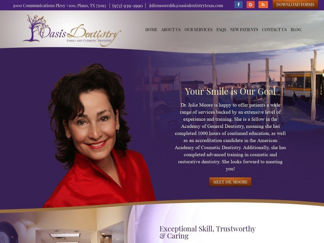 Dr. Julie E. Moore DDS Website Screenshot from oasisdentistrytexas.com