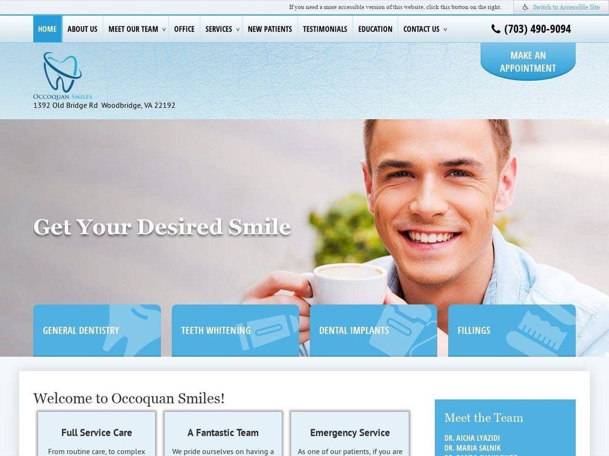 Occoquan Family Dentist Website Screenshot from occoquansmiles.com