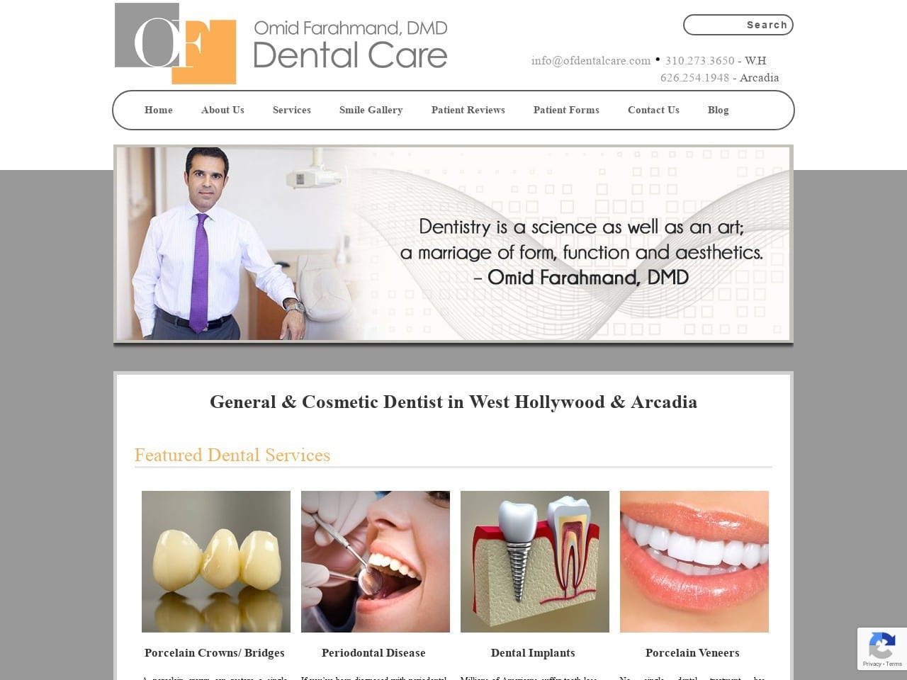 Omid Farahmand DMD Website Screenshot from ofdentalcare.com