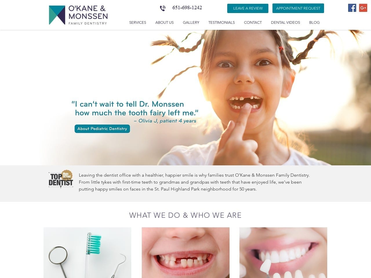 O Dentist Website Screenshot from okanemonssen.com