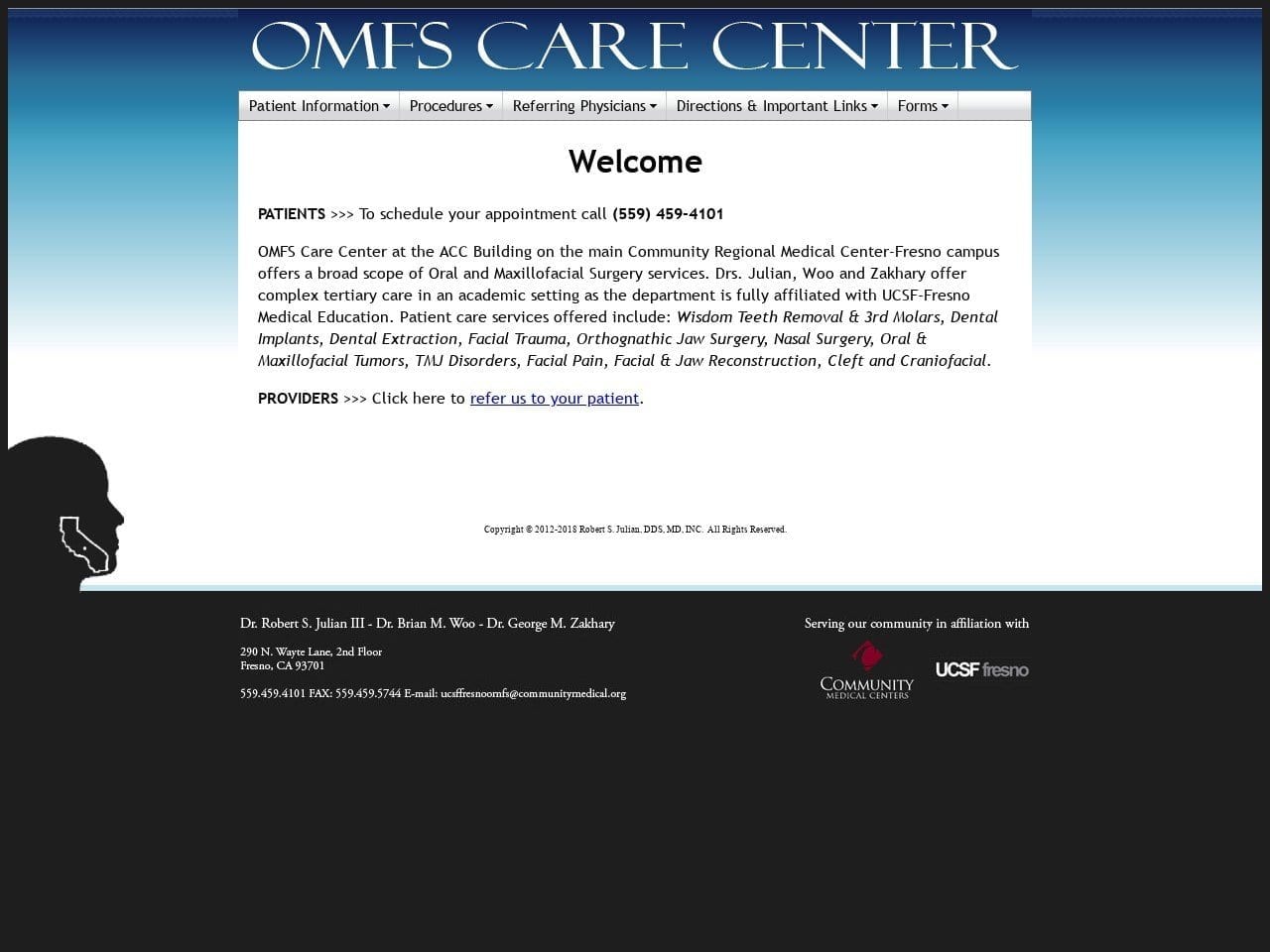 Brian M. Woo DDS MD INC. Website Screenshot from omfscarecenter.org