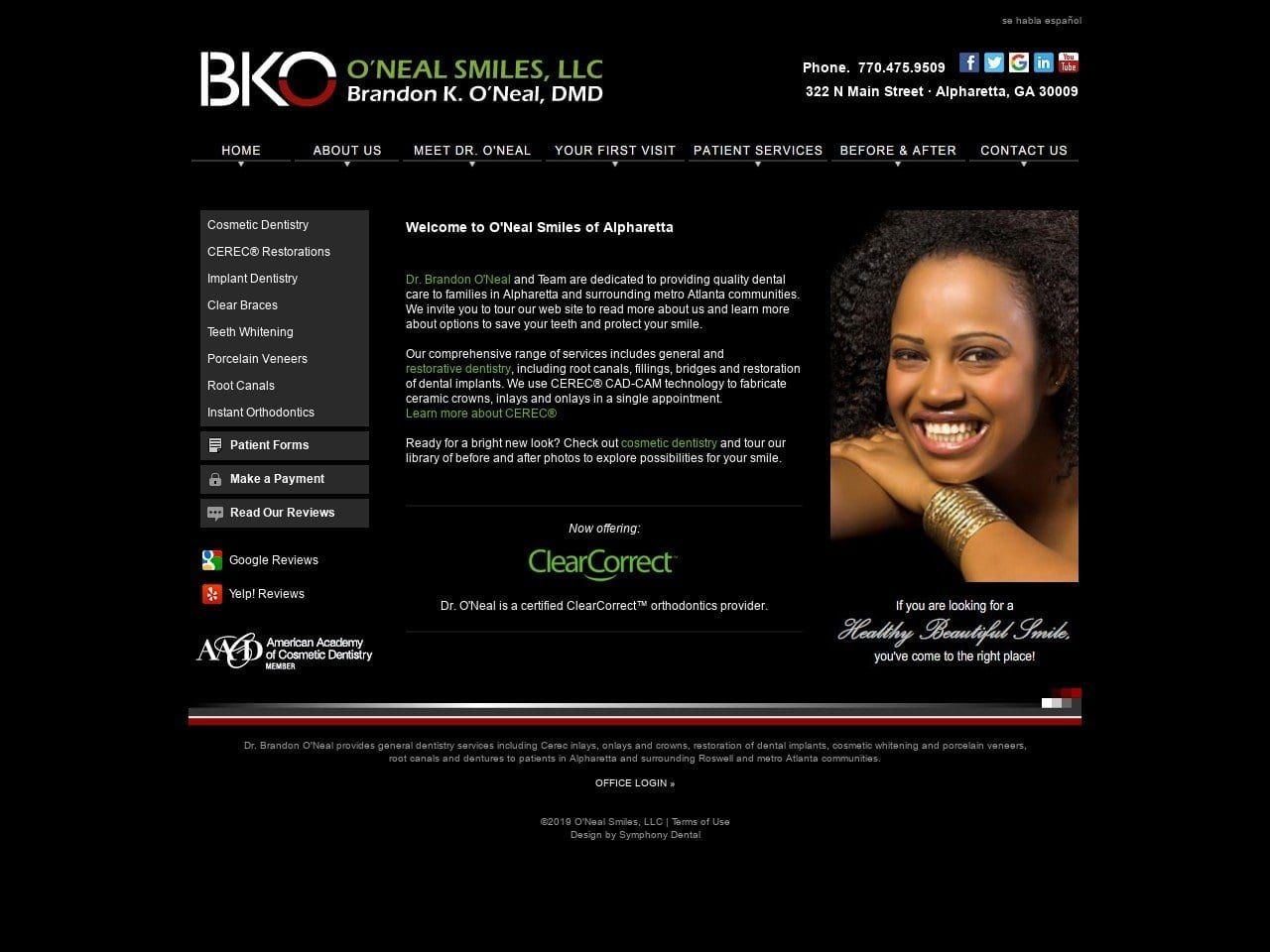 ONeal Smiles Website Screenshot from onealsmiles.com