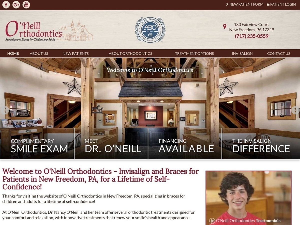 Dr. Nancy L. O Dentist Website Screenshot from oneillorthodontics.com